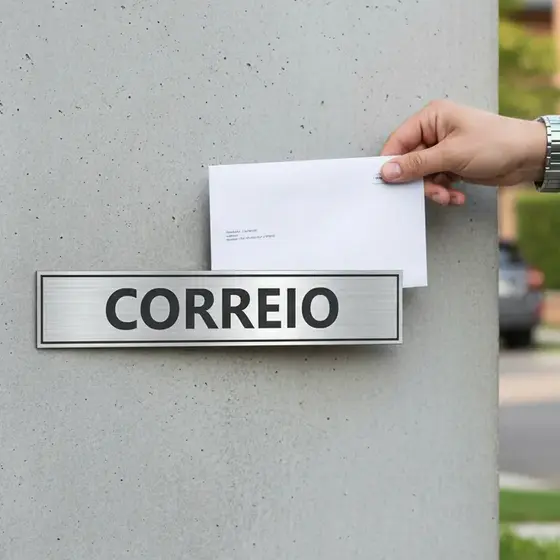 Placa Sinalização PS 1mm 5x25cm IMITANDO Aço Escovado Plaquinha Puxe Porta Correio Elevador Lixeira