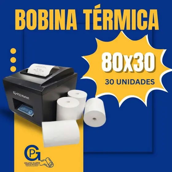 Bobina Térmica 80x30mm - Caixa com 30 Unidades | Cor Branca | PDV | Impressões Nítidas