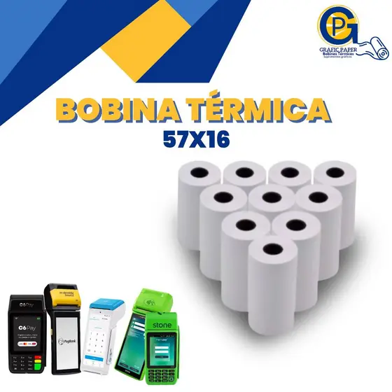 Bobina Térmica 57x16 p/ Maquininha Cartão | Caixa c/ 100 Unid | Alta Qualidade e Rendimento