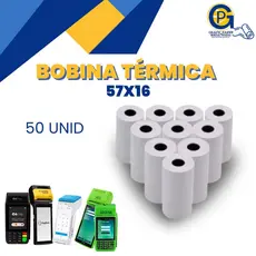 Bobina Térmica 57x16 p/ Maquininha Cartão | Caixa c/ 50 Unid | Alta Qualidade e Rendimento