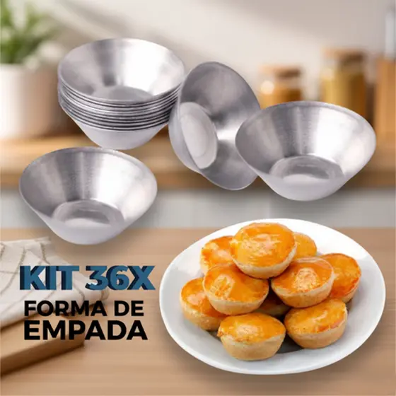 Kit 36 Unidades de Forma Forminha de Empada de Alumínio Polido de Tamanhos Variados