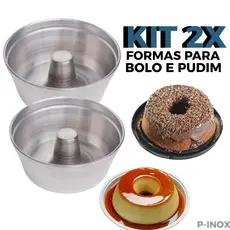 Kit 2 Formas de Pudim Bolo com Furo Central de Alumínio Polido com Bordas Reforçadas