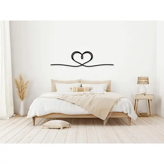 Quadro Decorativo Linha Coração MDF Preto Escultura de Parede Coração Casa Sala Quarto