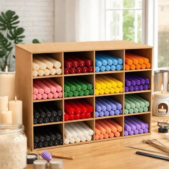 Organizador de Velas em MDF Cru 16 Nichos | Porta Velas Decorativo | Expositor Multiuso para Velas Artesanais