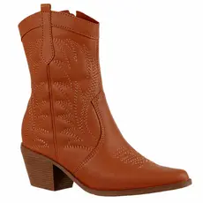 Bota Feminina Texana Bico Fino Cano Curto Confortavel Moda Bordado