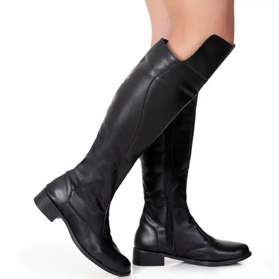 Bota Over The Knee Feminina Salto Baixo Com Ziper Cano Alto Longo