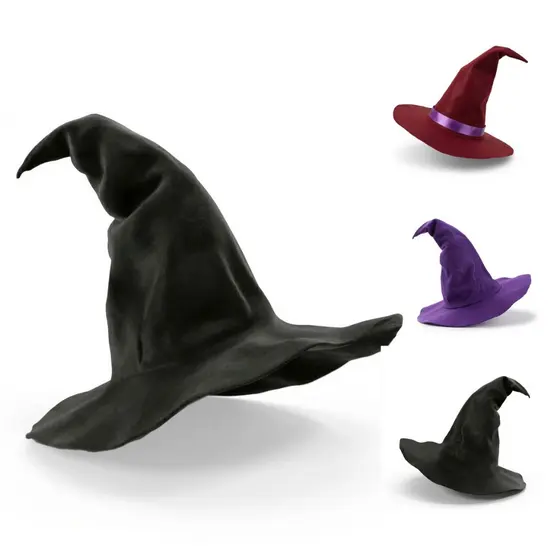 Chapéu de Bruxa em Feltro Preto Roxo Vermelho | Fantasia Adulto & Cosplay Mago Feiticeira
