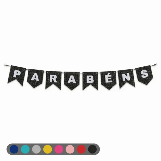 Bandeirola Parabéns Luxo com Glitter e Feltro | Decoração Festa Minimalista Sofisticada