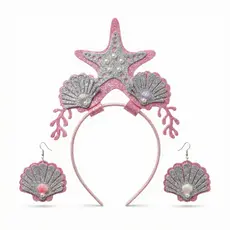 Tiara Com Brincos Sereia Fundo do Mar e Glitter Acessório Fantasia Festival Adulto Infantil Feminino