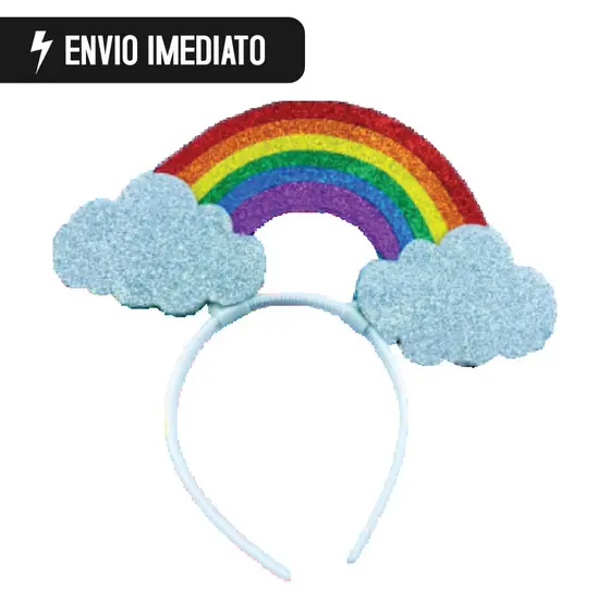 Tiara Arco-Íris com Nuvem de Glitter Acessório para Fantasia de Festival