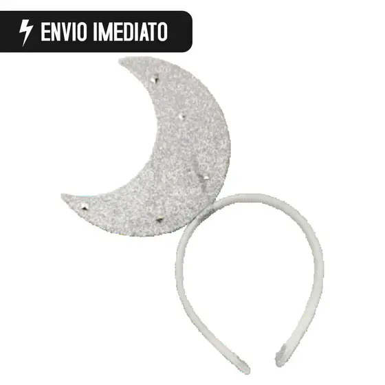 Tiara de Lua Prateada com Glitter Fantasia para Festival e Festas