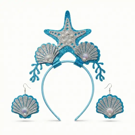 Tiara Arco Sereia Fundo do Mar com Glitter Acessório Fantasia Carnaval