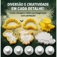kit 6 cortadores + carimbos dinossauro para biscoito, pasta americana, massinha de modelar e biscuit.