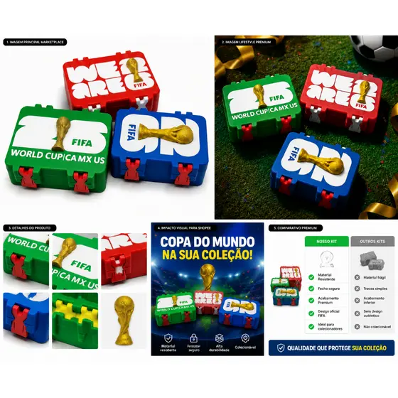 Case Porta Figurinhas Álbum Da Copa do Mundo 2026 Caixa com Troféu Dourado + Brinde Exclusivo