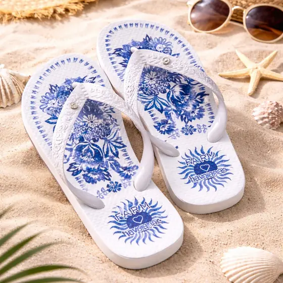 Chinelo Feminino Estampado Floral e Celestial Confortável