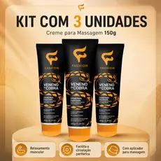 Kit 3 Unidades Veneno De Cobra Creme Massageador 150g - Fashion