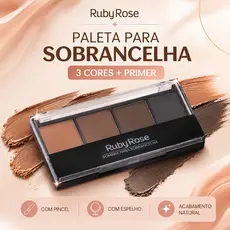 Paleta Sombra para Sobrancelha 3 Cores com Primer Pincel Espelho Ruby Rose