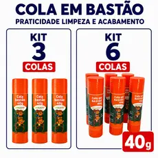 Kit Cola em Bastão 40 g Leo e Leo para Material Escolar Colagem Perfeita Não Tóxico Papel Cartolina