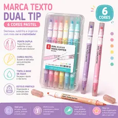 Kit 6 Canetas Marca Texto Pastel Dual High Lighter Duas Pontas 0.8mm e Chanfrada 3.8mm Marcadores