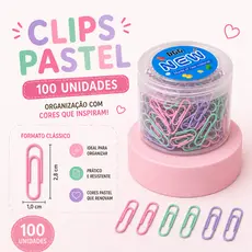Pote de Clips Cor Pastel 100 Unidades Papel Documentos Papelaria Escritório Escolar Clips Coloridos