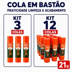 Kit Cola em Bastão 21 g Leo e Leo para Material Escolar Colagem Perfeita Não Tóxico Papel Cartolina