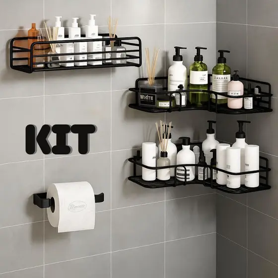 Prateleira Suporte Banheiro Organizador Com Adesivos Parede Shampoo Sabonete Cozinha Metal Bom