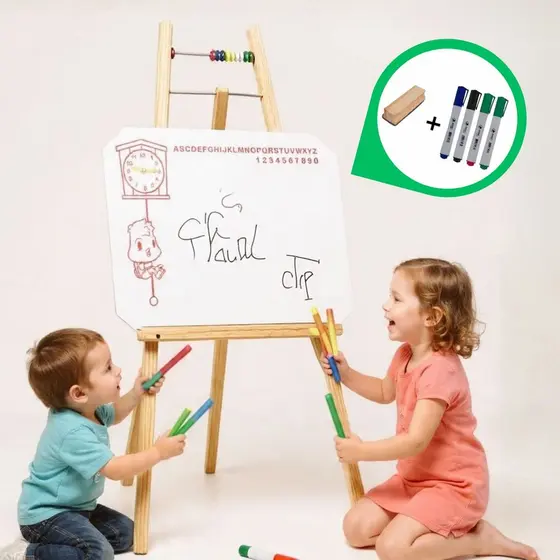 Lousa Quadro Branco Infantil C/ Cavalete + Canetas Apagador