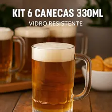 Kit 6 Canecas de Vidro Resistente 330ml 🍺 Para Cerveja, Chopp, Drinks e Bebidas Geladas