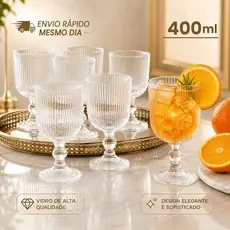 🏆 Jogo 6 e 12 Taças de Vidro 400ml Premium Caneladas | Taças Elegantes e Resistentes | Design Sofisticado 🍷🥂