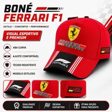 Boné Automobilismo Ferrari F1Preto ou Vermelho Trucker Aba Curva Snapback Premium