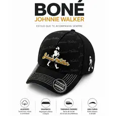 Boné Johnnie Walker Preto Aba Curva Snapback Regulável Masculino Premium Boné Whiskey Boné Country