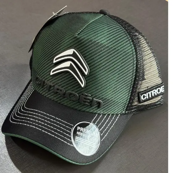Boné Trucker Estilo Automotivo Citroen – Camuflado Verde Militar, Aba Curva, Tela Traseira