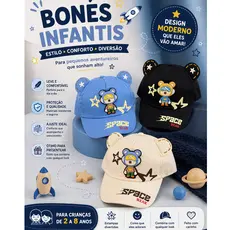 Boné Criança Infantil Personagens Fofo Ajustável 2 a 8 Anos