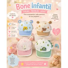 Boné Infantil Bebê Unissex Com Orelhinhas 3D Ajustável 0 a 2 Anos