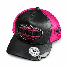Boné Trucker The Farmer Bordado Preto e Pink Abridor