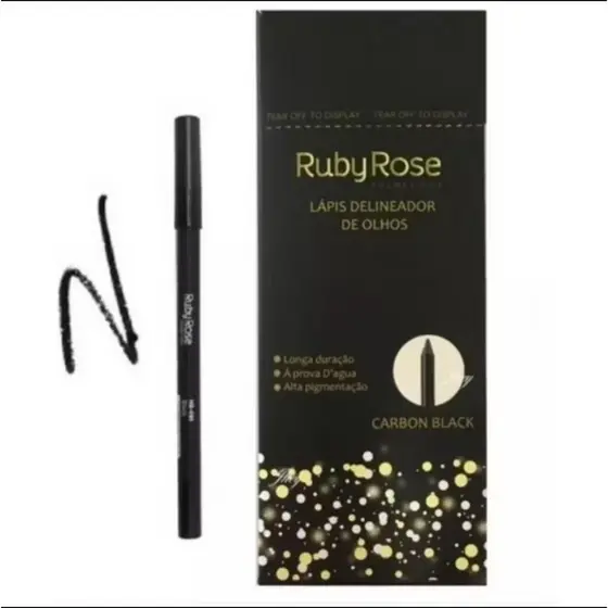 Ruby Rose lápis para Olho Delineador A Prova D'Água Preto Lapis Carbon Black Alta Pigmentação HB-050