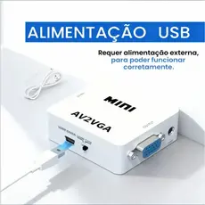 Conversor Mini AV2VGA RCA para VGA com Saída de Áudio P2 Adaptador para Monitor Projetor DVD Câmera e Videogame