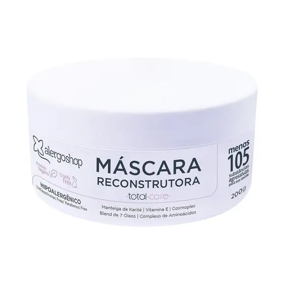 Máscara Capilar Reconstrutora Hipoalergênica 200g Total Care Alergoshop