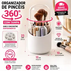 Organizador Giratório 360° com Tampa para Pincéis e Acessórios de Maquiagem Sortidos