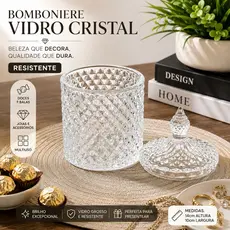 Bomboniere Vidro Lapidado Cristal Baleiro Potiche Porta Joia 14x10cm 300ml Resistente Porta Algodão