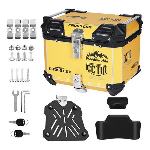 Bauleto Alumínio 45L Reforçado com Base de Fixação Universal para Moto Top Case Traseiro