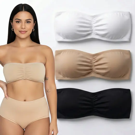 Kit 3 Sutiã Tomara Que Caia Bojo Removível Top Faixa Confortável Sutiã Com Bojo Sutiã Tomara Que Caia