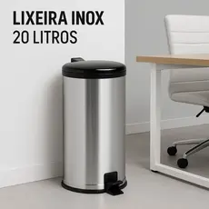 Lixeira Inox Tampa Preta 12L 15L 20L com Pedal para Banheiro Cozinha Escritório Empresa