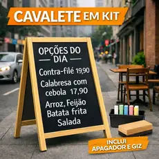 Cavalete Lousa Quadro Negro 100x60cm Calçada Restaurante Bar Cardápio Dupla Face + Giz e Apagador
