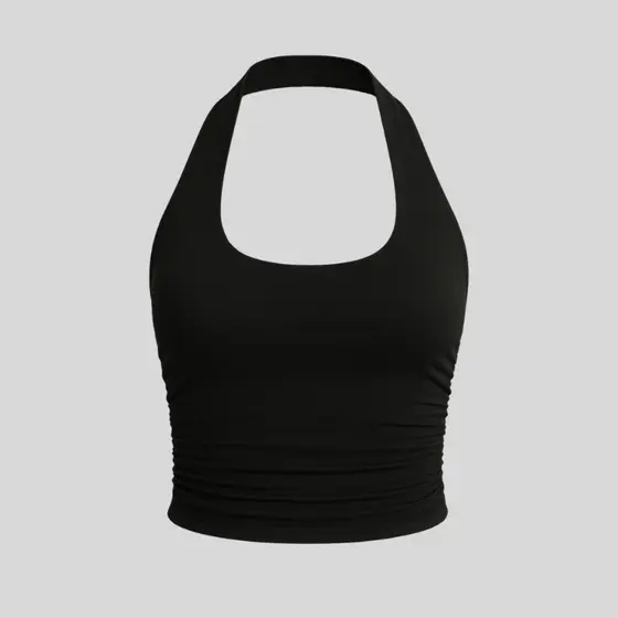 Blusa Cropped Feminino Frente Única Franzido Ajustado com Costas Nua