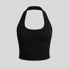 Blusa Cropped Feminino Frente Única Franzido Ajustado com Costas Nua