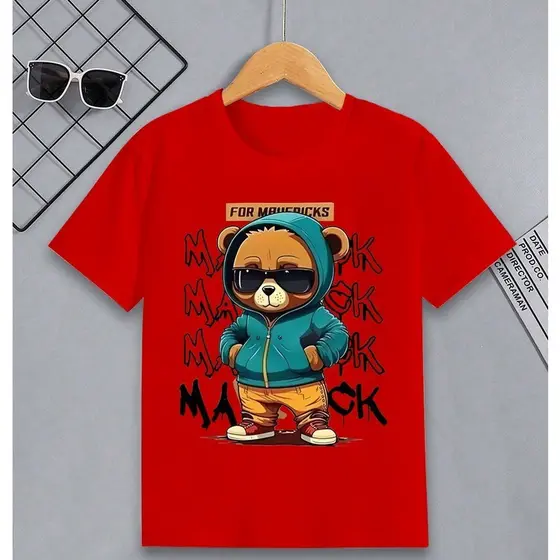 Camiseta Kids Urso Estiloso Infantil Camisa Mack Tendência Estilo 100% Algodão