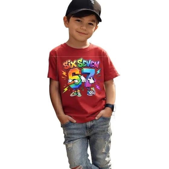 Camiseta Infantil Estampada Colorida Modinha 100% Algodão Confortável Six Seven