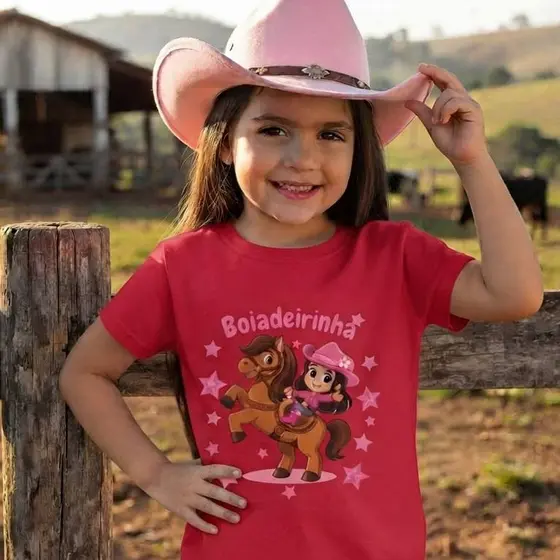 Camiseta Infantil Moda Cowntry Kids Boiadeirinha Cowntry Cavalo Algodão Premium 100% Algodão