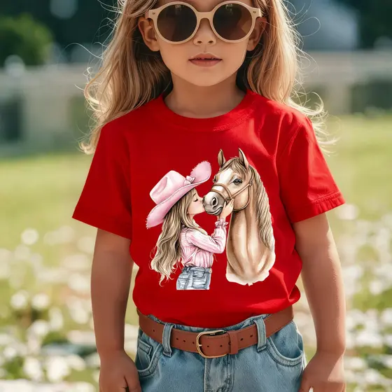 Camiseta Infantil Agro Menina Chapéu Cavalos Estampa Premium 100% Algodão